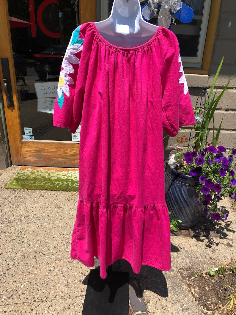 Vintage Mumu Summer Dress Magenta with White Yellow and Teal | Etsy