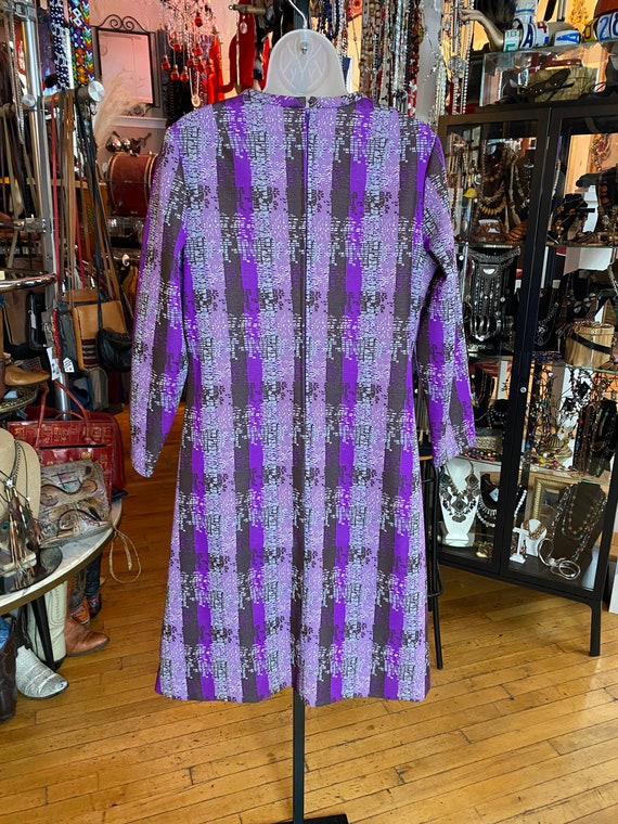 60’s Vintage Purple, Brown and Grey Poly Dress - image 3