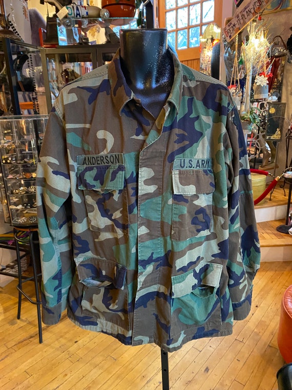 Vintage Military Camo Shirt Jacket with Patches - image 1