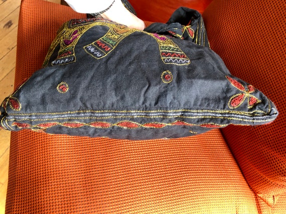 Boho Black Cotton Crossbody Handbag with Metallic… - image 6
