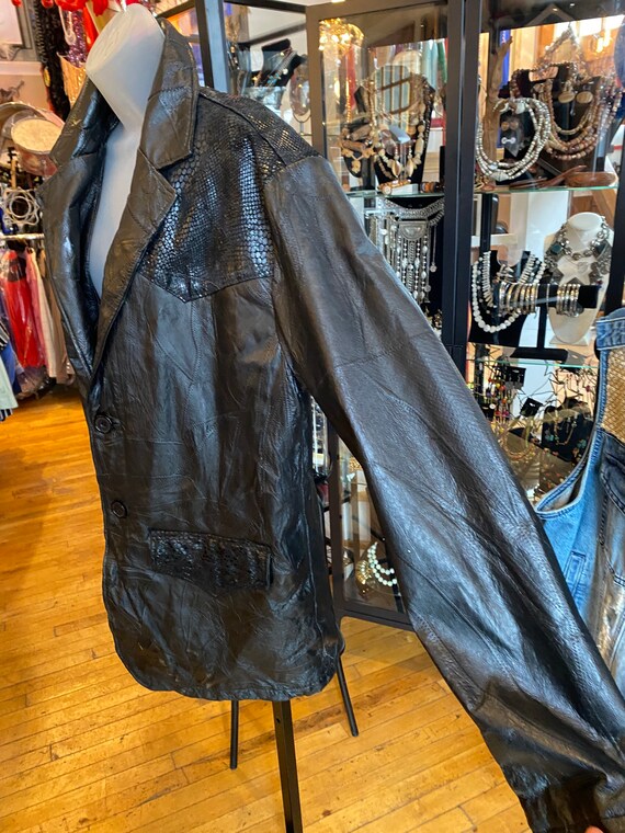 Vintage Black Patchwork Leather Coat - image 4
