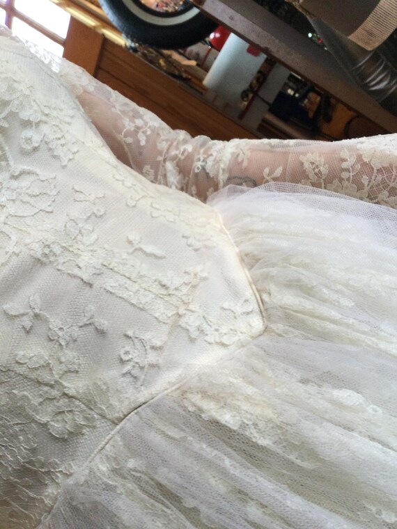 50’s Yellow White  Lace Wedding Dress - image 9