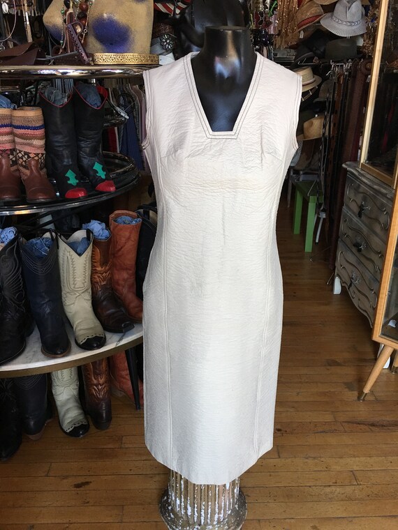 Vintage Off White Vegan Leather Dress Sleeveless F