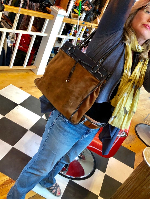 Vintage Brown Suede FRANKLIN COVEY Briefcase Travel Bag 