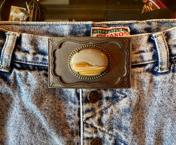 80’s Rockabilly Brass and Jasper Belt Buckle - image 1