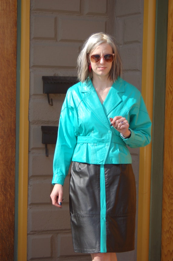 Mint Green and Black Leather Suit