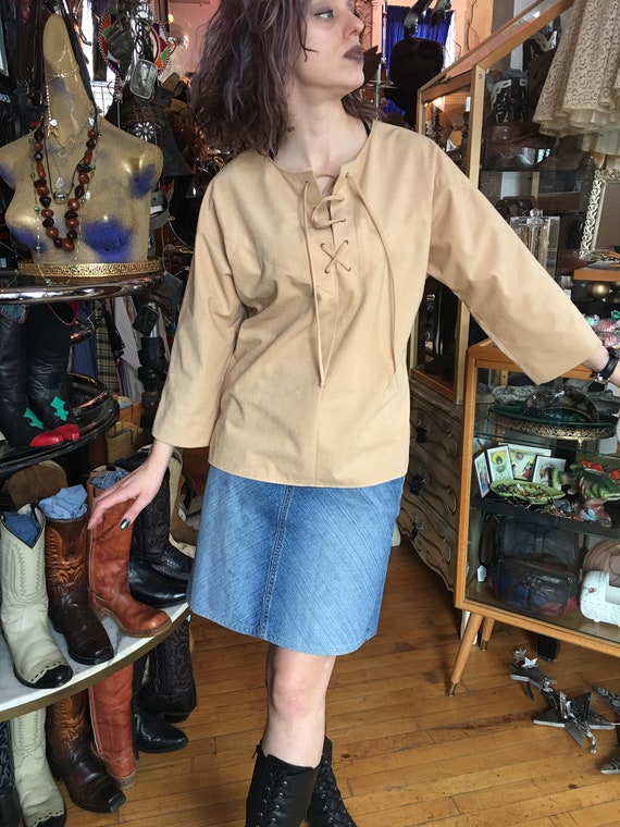 Retro Faux Tan Suede Women’s Top - image 1