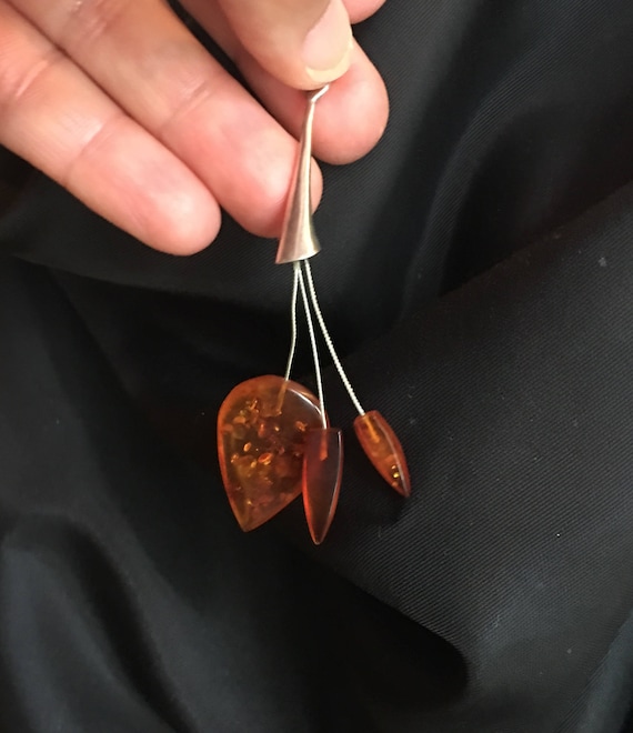 Retro Amber and Sterling Silver Pendant