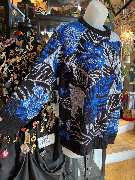 90’s Retro Graphic Black and Blue Pullover Sweater - image 2