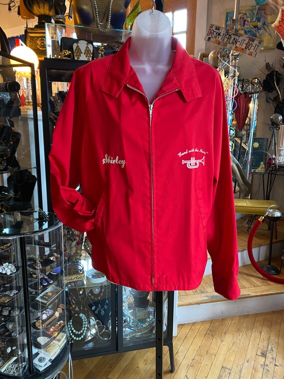 High School MARCHING BAND JACKET 1960s ? Red w/Corded Trim & Added  Embroidery