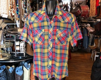 Authentic 70’s Western Plaid Shirt Medium