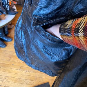 Vintage Black Patchwork Leather Coat image 5