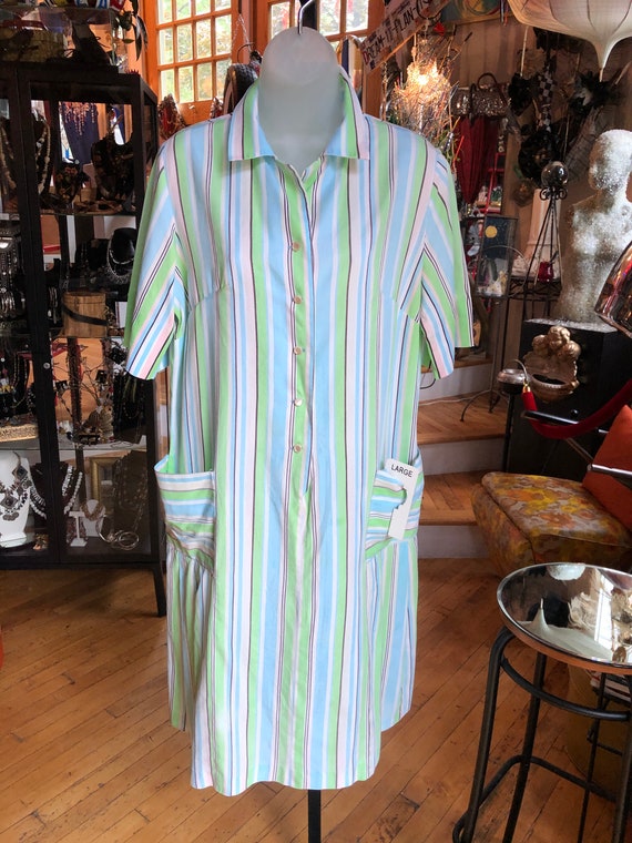 50’s Vintage Striped Cotton Dress Women’s Large - image 1