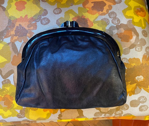 70’s Vintage Black Leather Clutch Purse - image 2