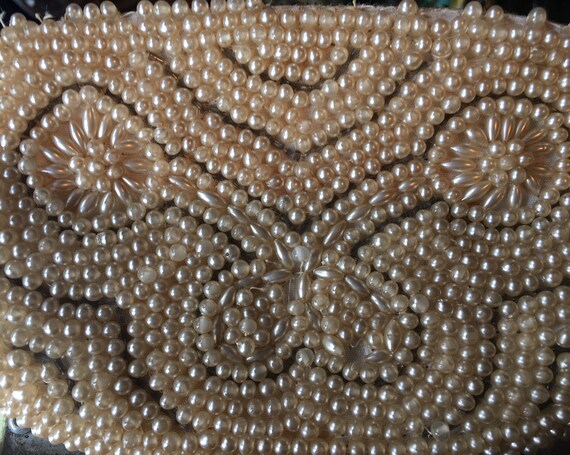 50’s Vintage Bridal Clutch Cream and Silver Beade… - image 6