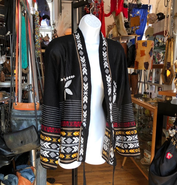 Boho Embroidered Black Jacket - image 5