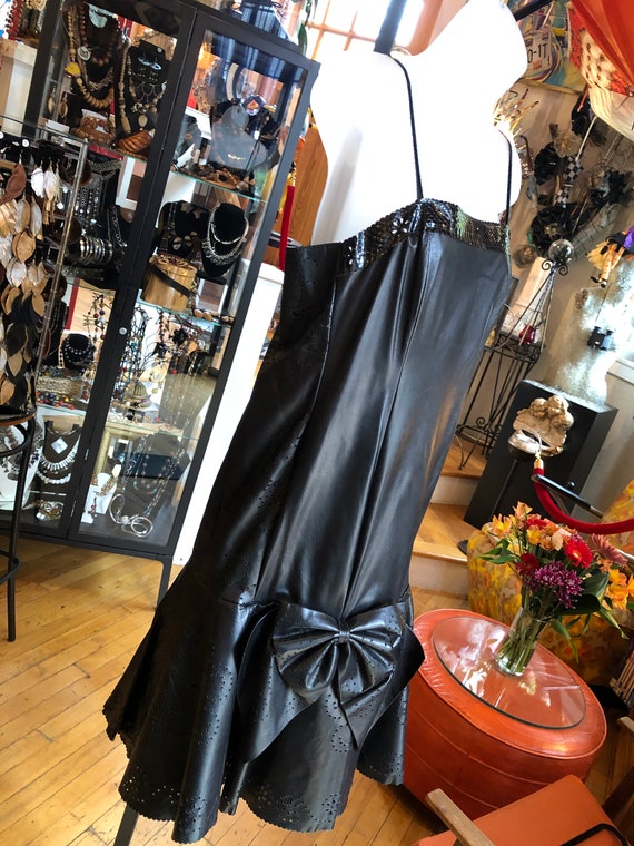 80’s Black Leather and Silk-like Lined Dress Wome… - image 2