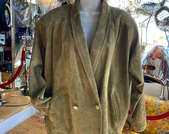 80’s Vintage Olive Green Suede Lined Jacket Women’s 12