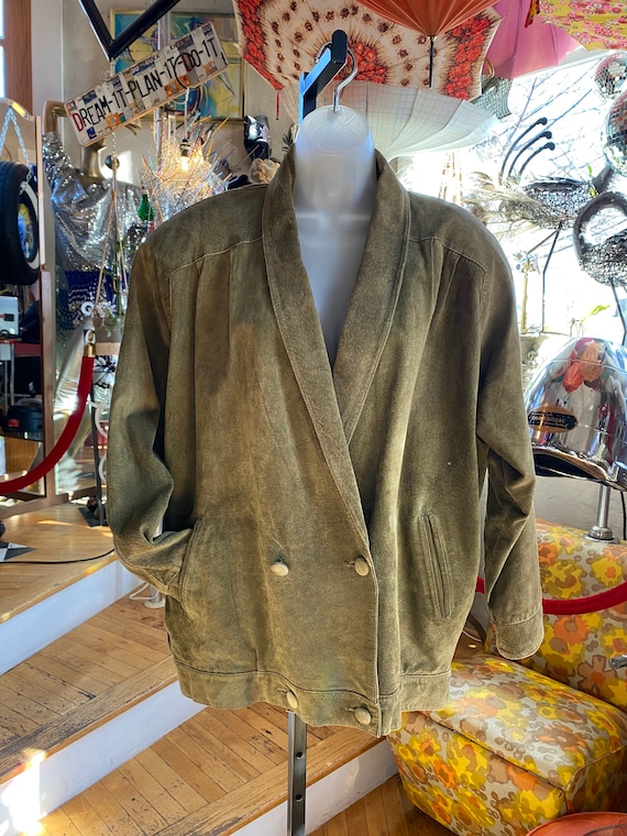 80’s Vintage Olive Green Suede Lined Jacket Women… - image 1