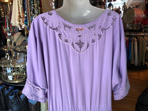 70’s Lavender Rayon and Lace Long Dress, Women’s … - image 8