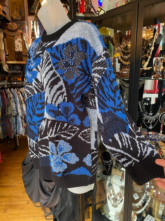 90’s Retro Graphic Black and Blue Pullover Sweater - image 3