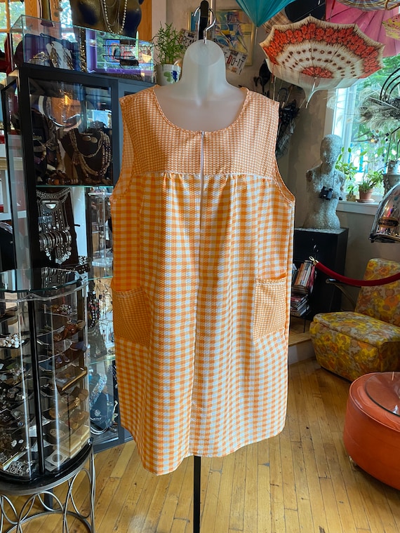 70’s Vintage NOS Orange Gingham Nightgown or Day D