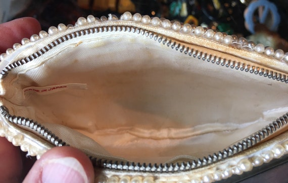 50’s Vintage Bridal Clutch Cream and Silver Beade… - image 5