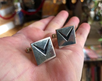 Mid Century Silver and Black Cuff Links