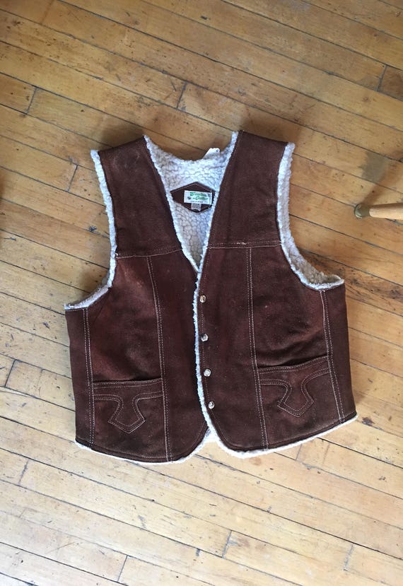 Vintage Brown Suede and Shearling Vest Unisex