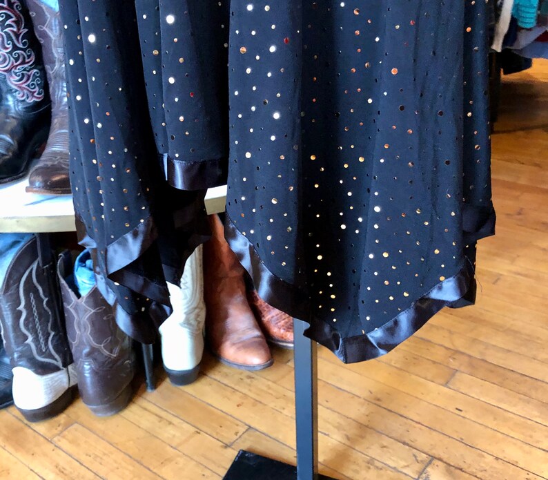 Women\u2019s Medium 90\u2019s Black Spandex Blend Halter Dress with Gold Metallic Polka Dots