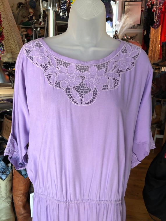 70’s Lavender Rayon and Lace Long Dress, Women’s … - image 2