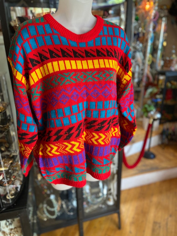 80s geometric multi bright color sweater