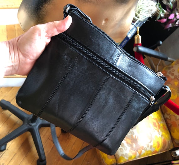 Vintage Retro Festival Black Leather Crossbody Ha… - image 2