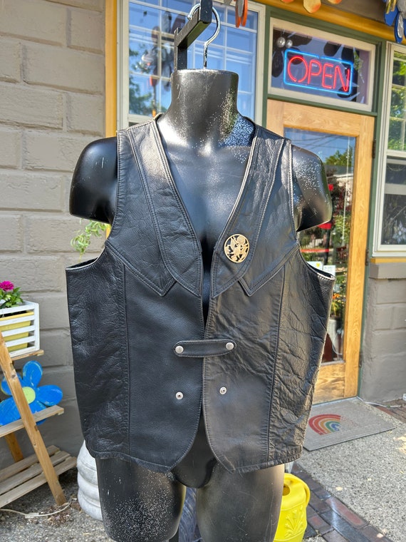 Authentic Vintage Harley Black Leather Biker Vest