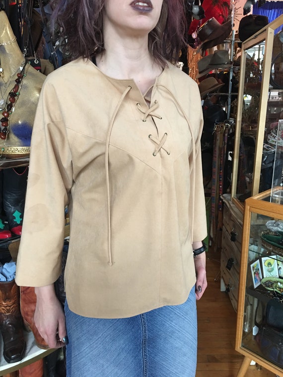 Retro Faux Tan Suede Women’s Top - image 2