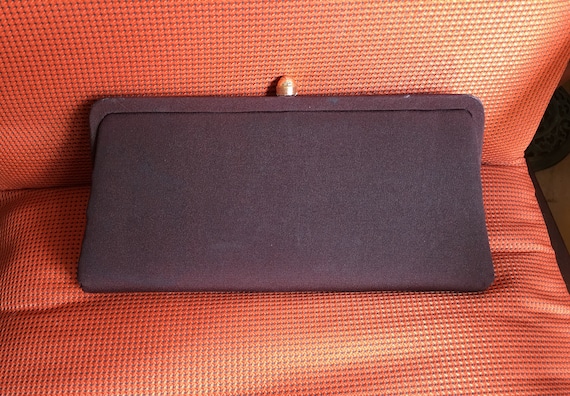 Vintage Brown Clutch with Brown Satin Bow Evening… - image 3