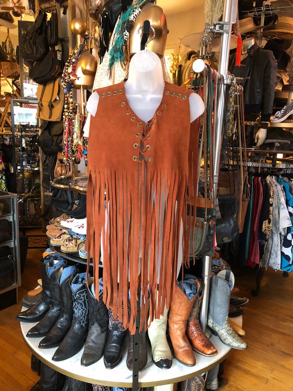 60’s Vintage Suede Rust Brown Suede Fringe Vest