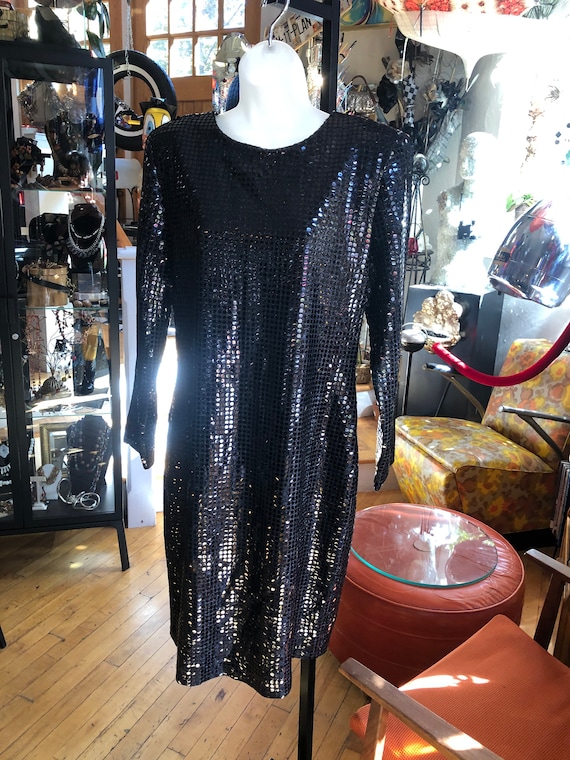 80’s Disco Black Sequined Dress Women’s Medium