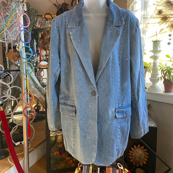 Light denim blazer with rhinestones studs