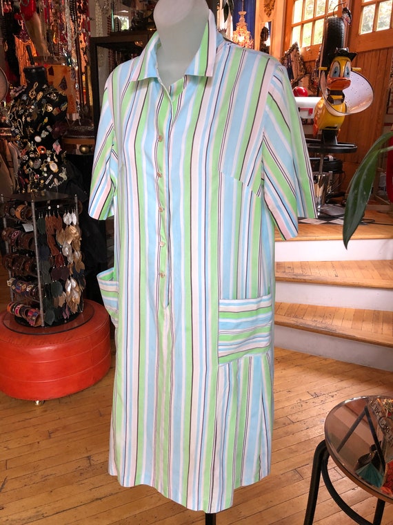 50’s Vintage Striped Cotton Dress Women’s Large - image 4