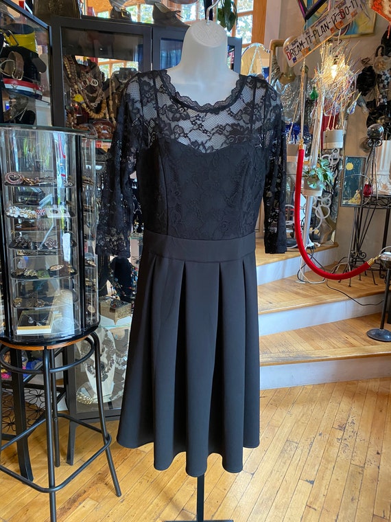 90’s Retro Black Lace and Poly Dress