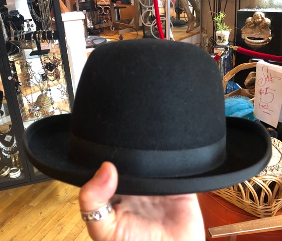 Boho Black Bowler Hat, Men’s Wool Bowler X Large - image 3