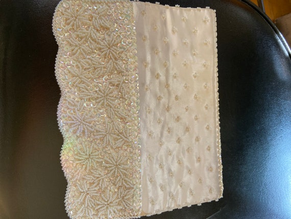 Off white and white beaded clutch bag - image 4