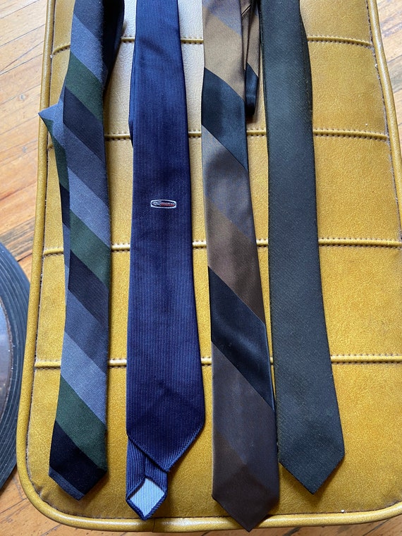 1960s polyester rayon skinny self tie neckties lo… - image 1