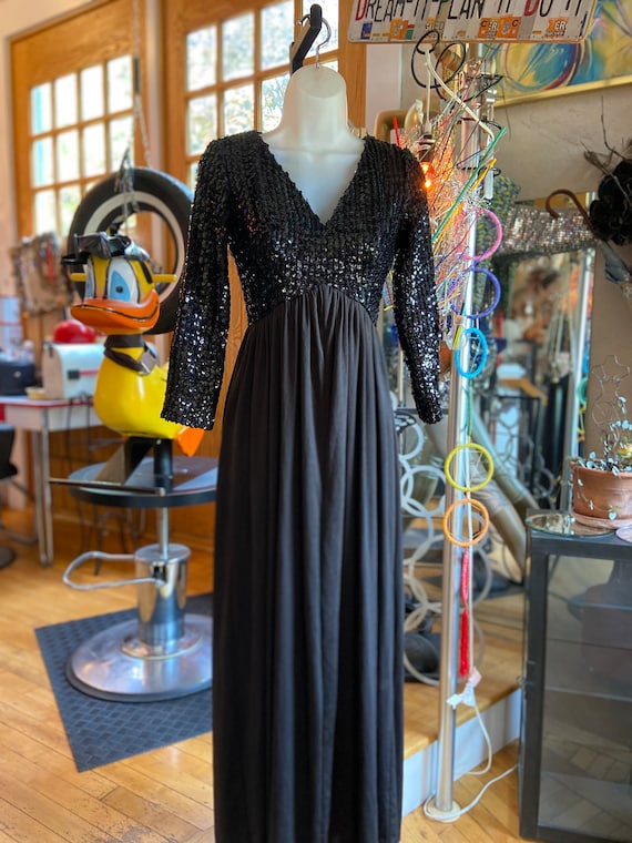 1970s evening, formal sequins dress