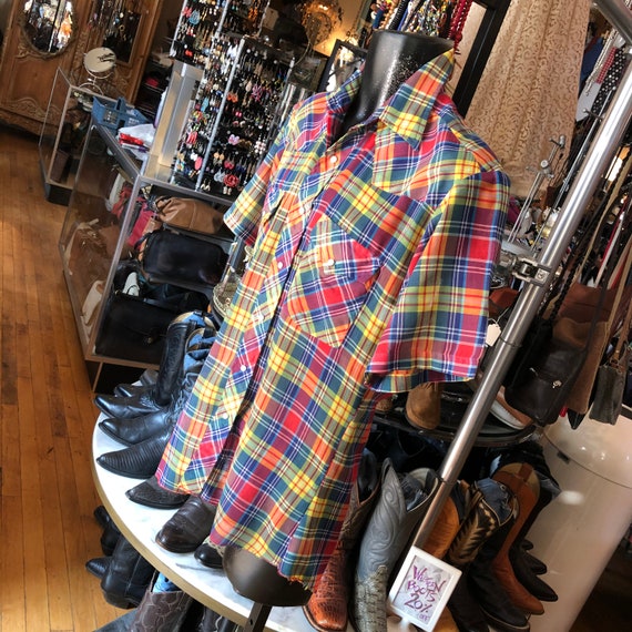 Authentic 70’s Western Plaid Shirt Medium - image 2