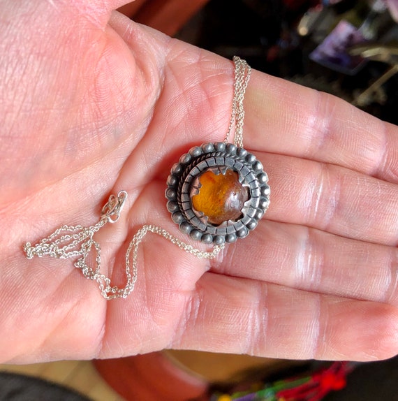 Amber and Sterling Silver Pendant and Sterling Si… - image 1