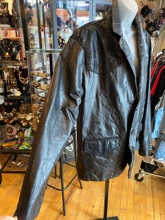 Vintage Black Patchwork Leather Coat - image 2
