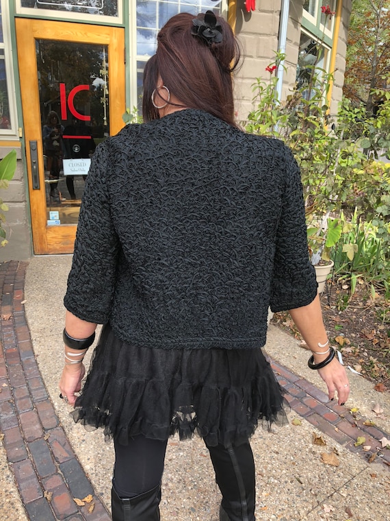 Vintage Vegan Curly Black Lamb Bolero Jacket Even… - image 2