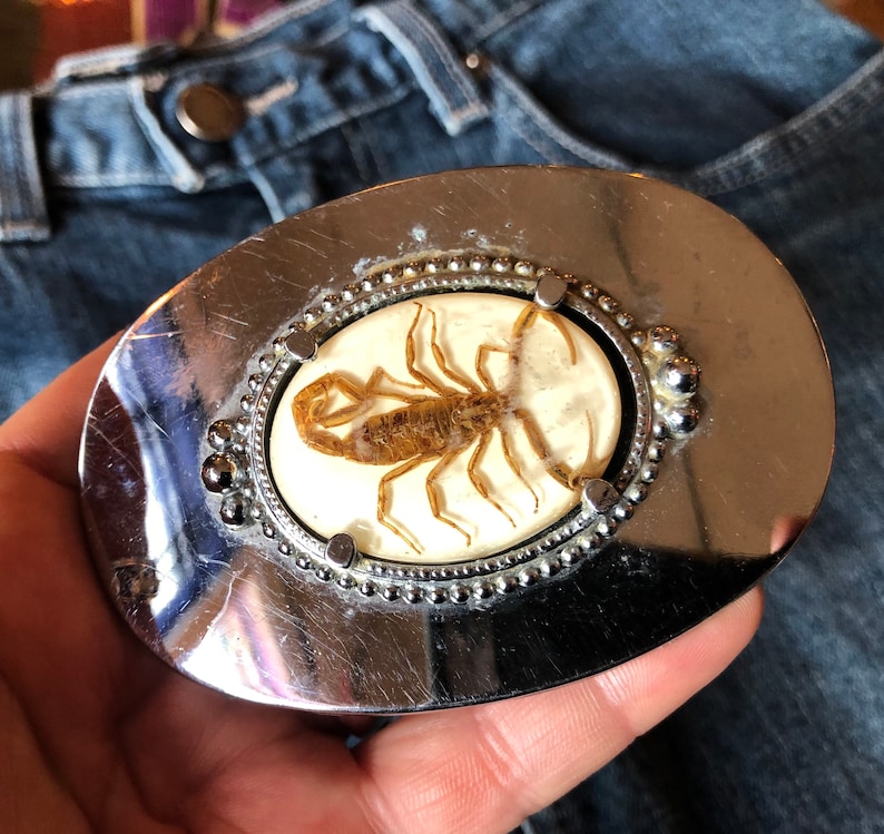 Vintage Western Silver Belt Buckle with Scorpion Center